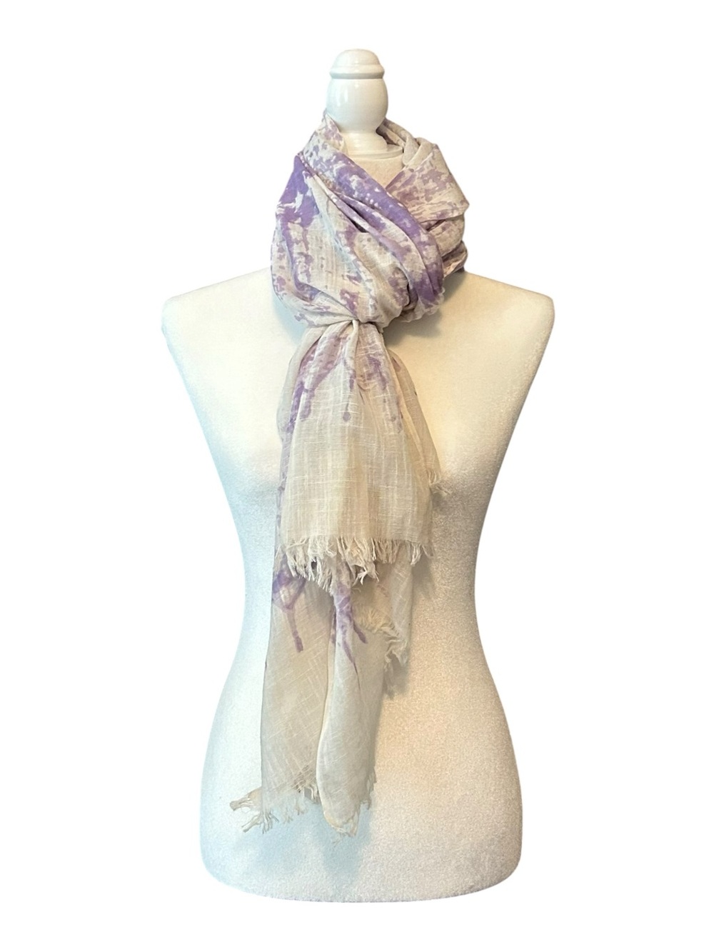 NWT Ten Thousand Villages Splash Drip Print Cotton Scarf Purple White